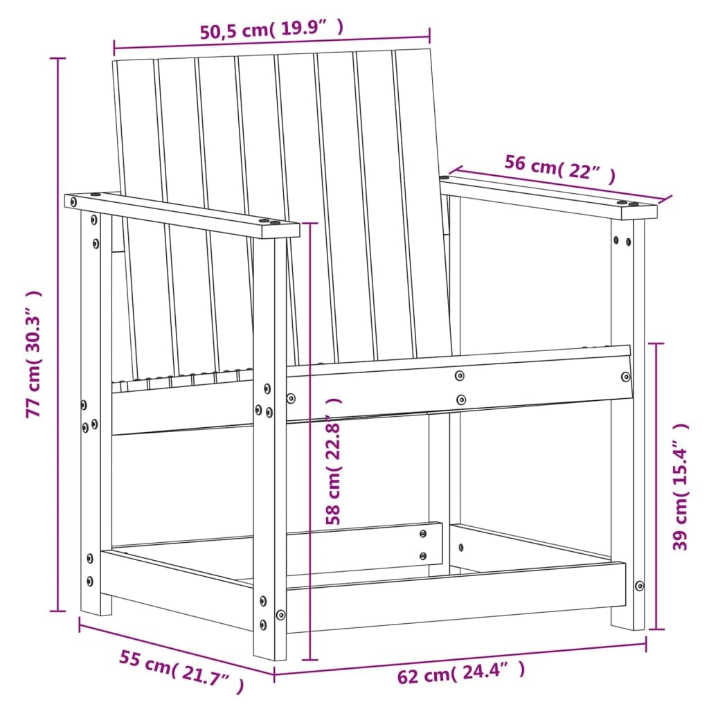 Silla de jardín marrón cera, 62 x 56 x 77 cm, madera maciza de pino, diseño de lamas, robusta, cómoda, para terraza, balcón, salón, exterior