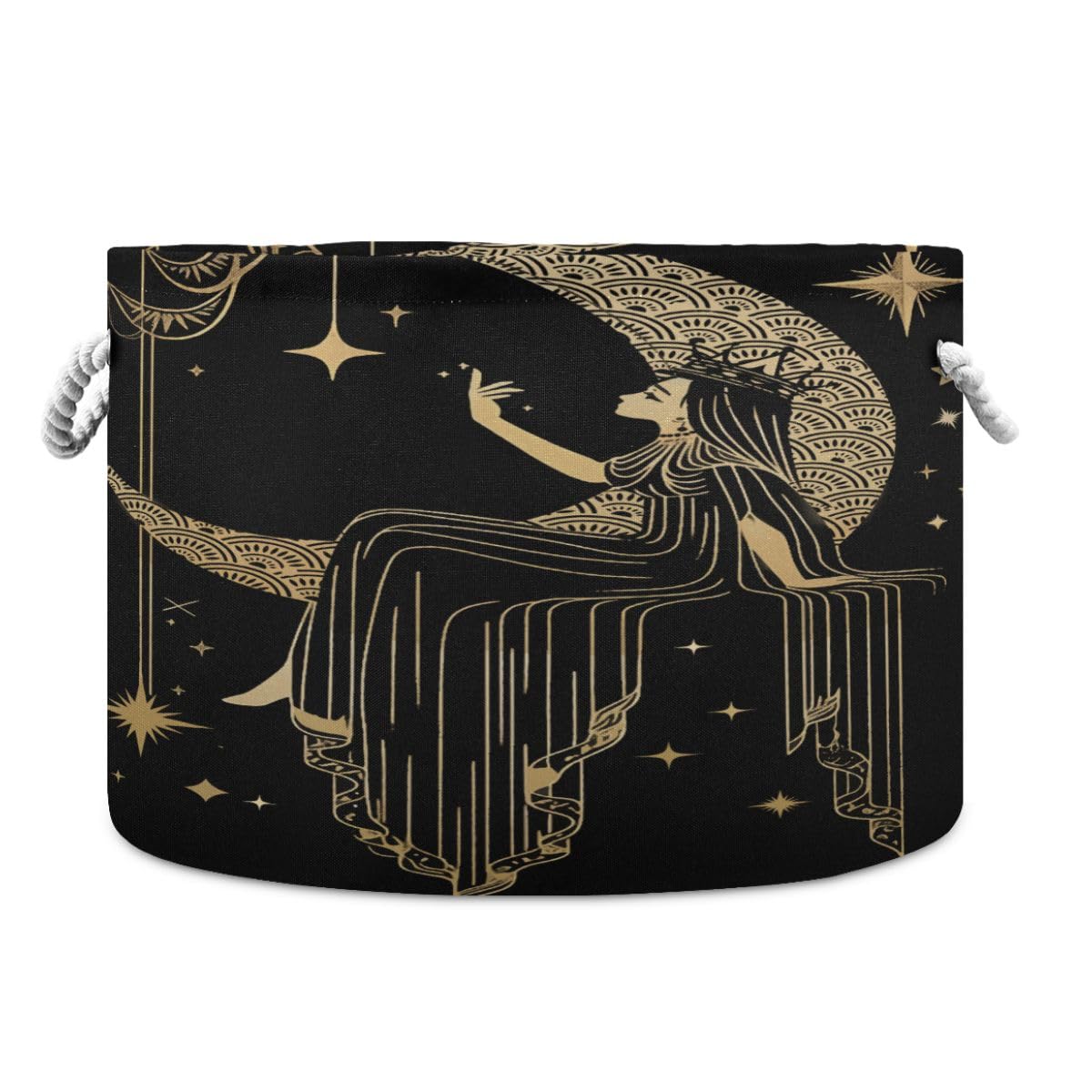 Round Storage Basket Queen on the Moon in Starry Sky Open Home Storage Bin 20 * 13.9in