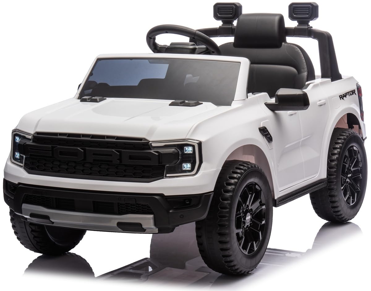 Playhouse Kinder Elektroauto Ford Ranger 90 Watt, 12V 9ah !!, Ledersitz, Bluetooth, 2X Motoren 12v, Eva Räder, Fernbedienung 2.4G, Kinderauto Kinderfahrzeug (Weiß)