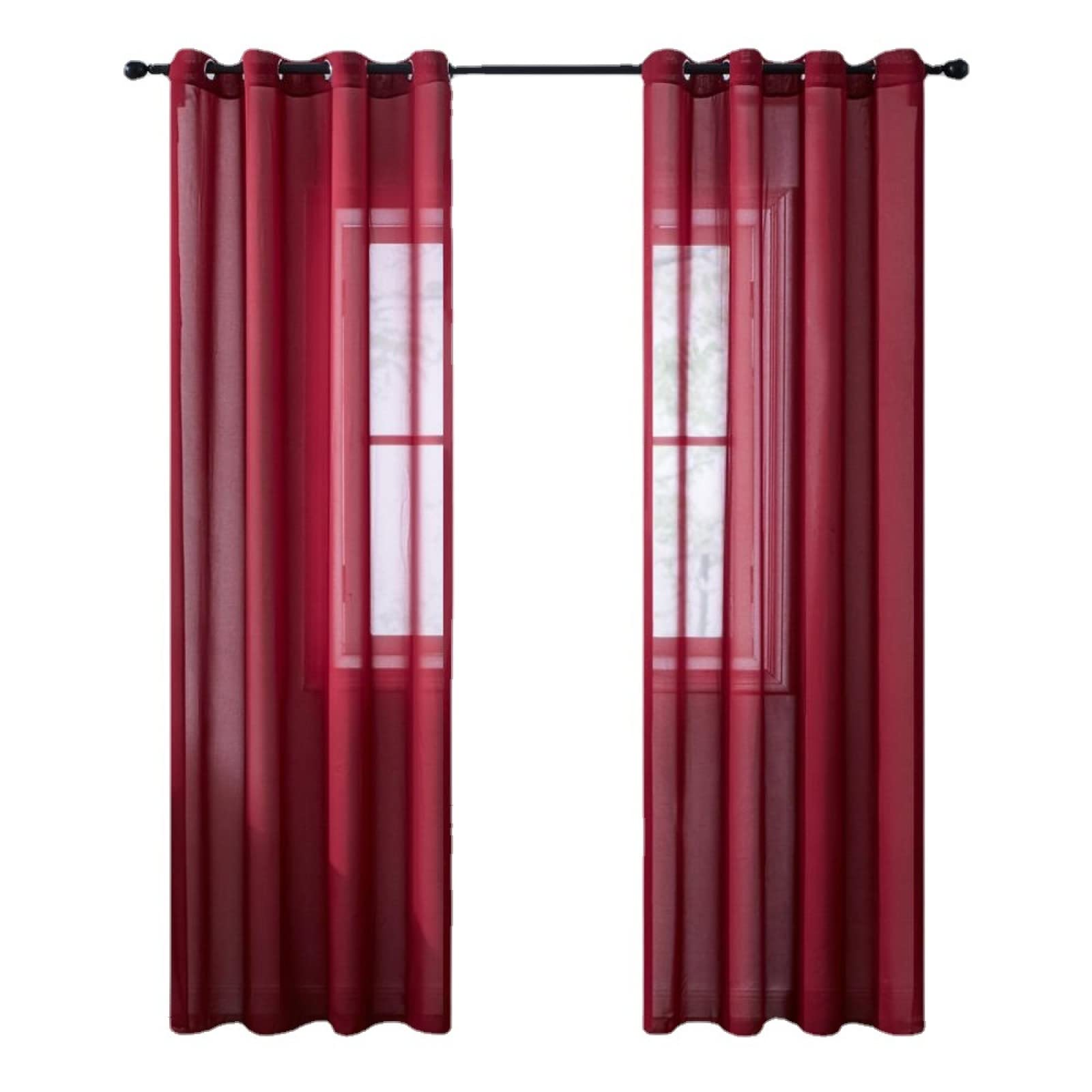 2pcs Rideau en Tulle Panneau Rideau Transparent,Tulle avec Oeillets Transparent,Décoration de Maison Chambre Cuisine - (L140 x H240 cm) Couleur Rouge Solide