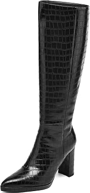 AIUNIIND Knee High Boots Women Platform Chunky Go Go Boots Pointed Toe Tall Boots Fashion Long Boots Block High Heels Side Zip