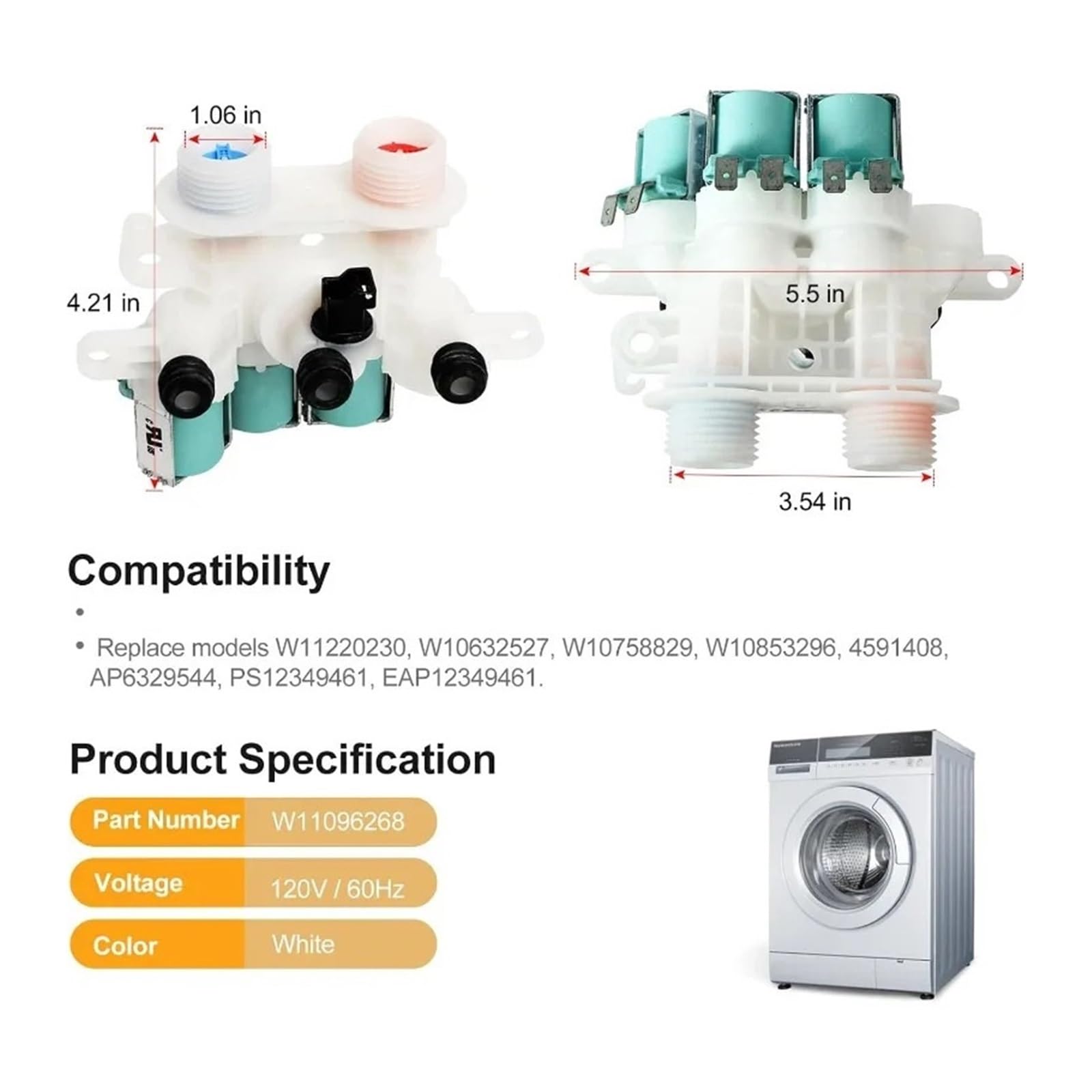 Válvula De Arandela W11220230 W11096268, Compatible Con Kenmore