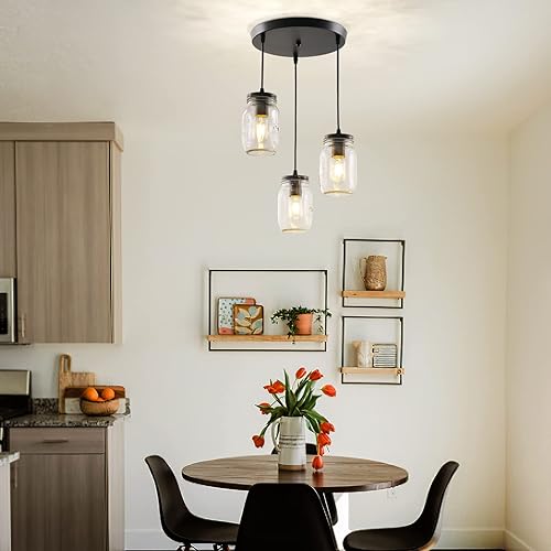 Miniatura 2 de Lámparas de tarro de masón, 3 luces de casa de campo, lámpara colgante de tarro de cristal lámpara de techo ajustable para cocina, comedor, pasillo
