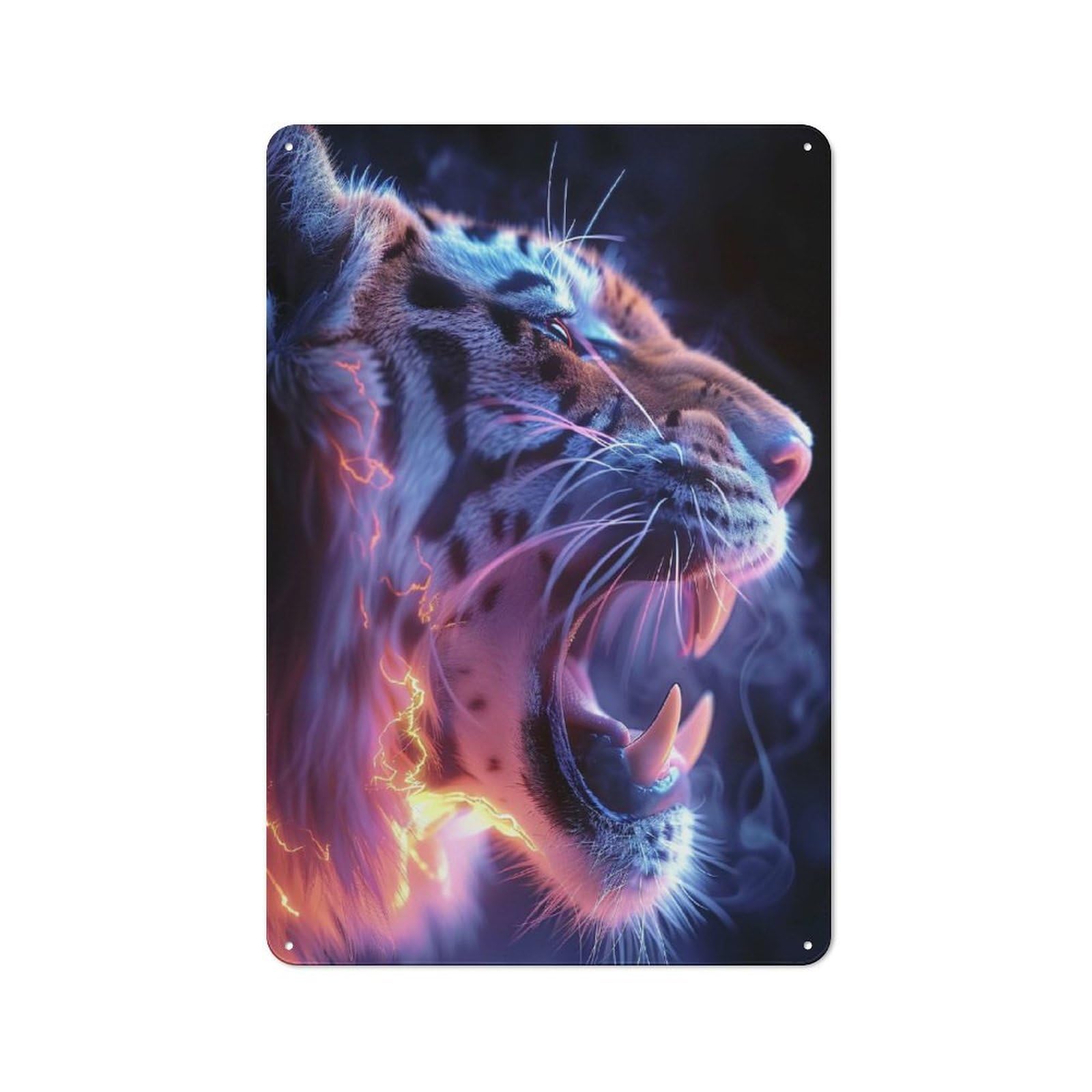 Junmoney Style-22 Retro Metal Sign With Electric Tiger Roar Design 30X20cm, Retro Old Style Wall Plaque For Kitchen, Hallway, Bar Or Small Cafe