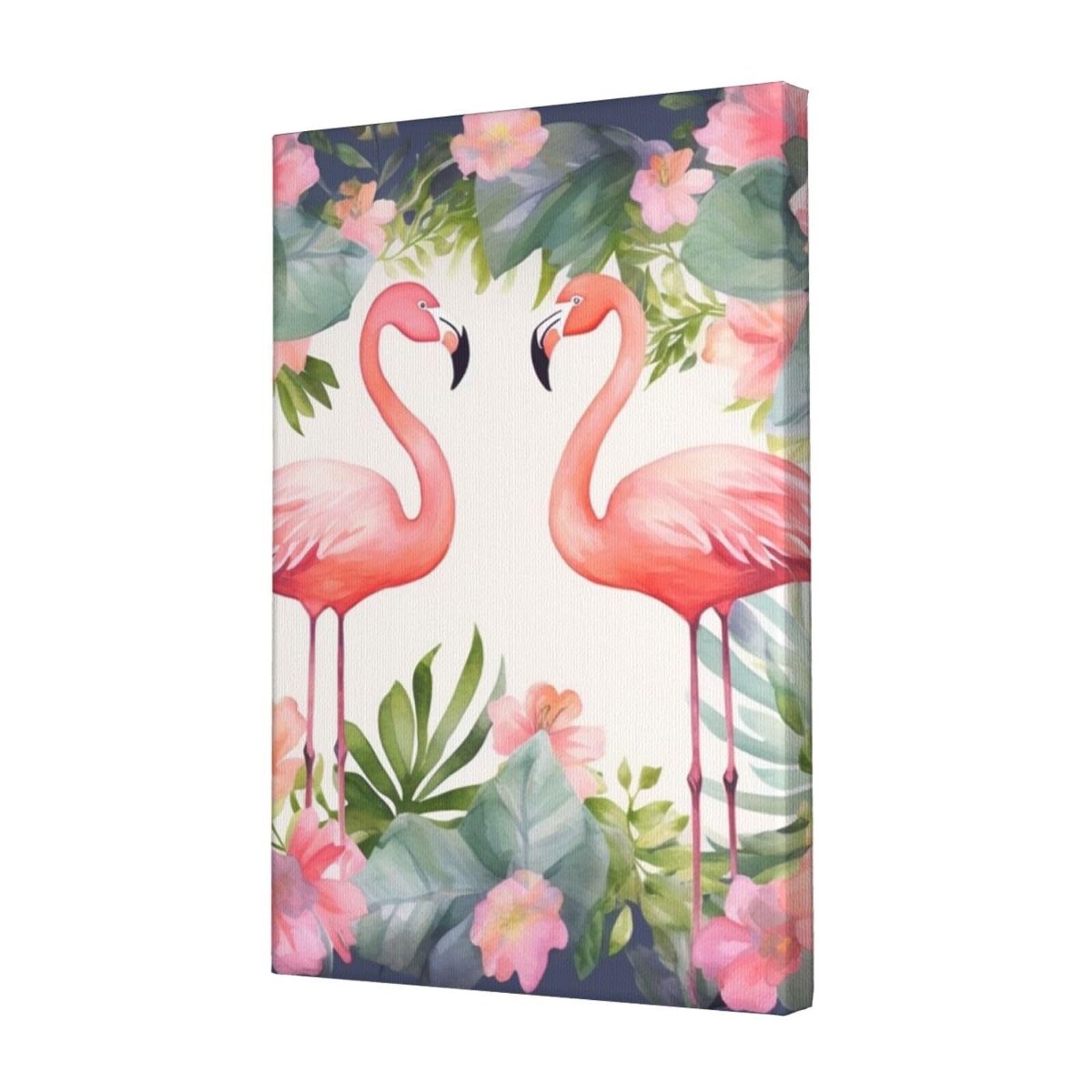 KLOPH Flamingos and flowers Canvas Wall Art for Living Room 12"x18" Modern Artwork Painting for Bathroom Hanging Canvas Prints Aesthetic Wallart for Bedroom Kitchen Office Wall Decor