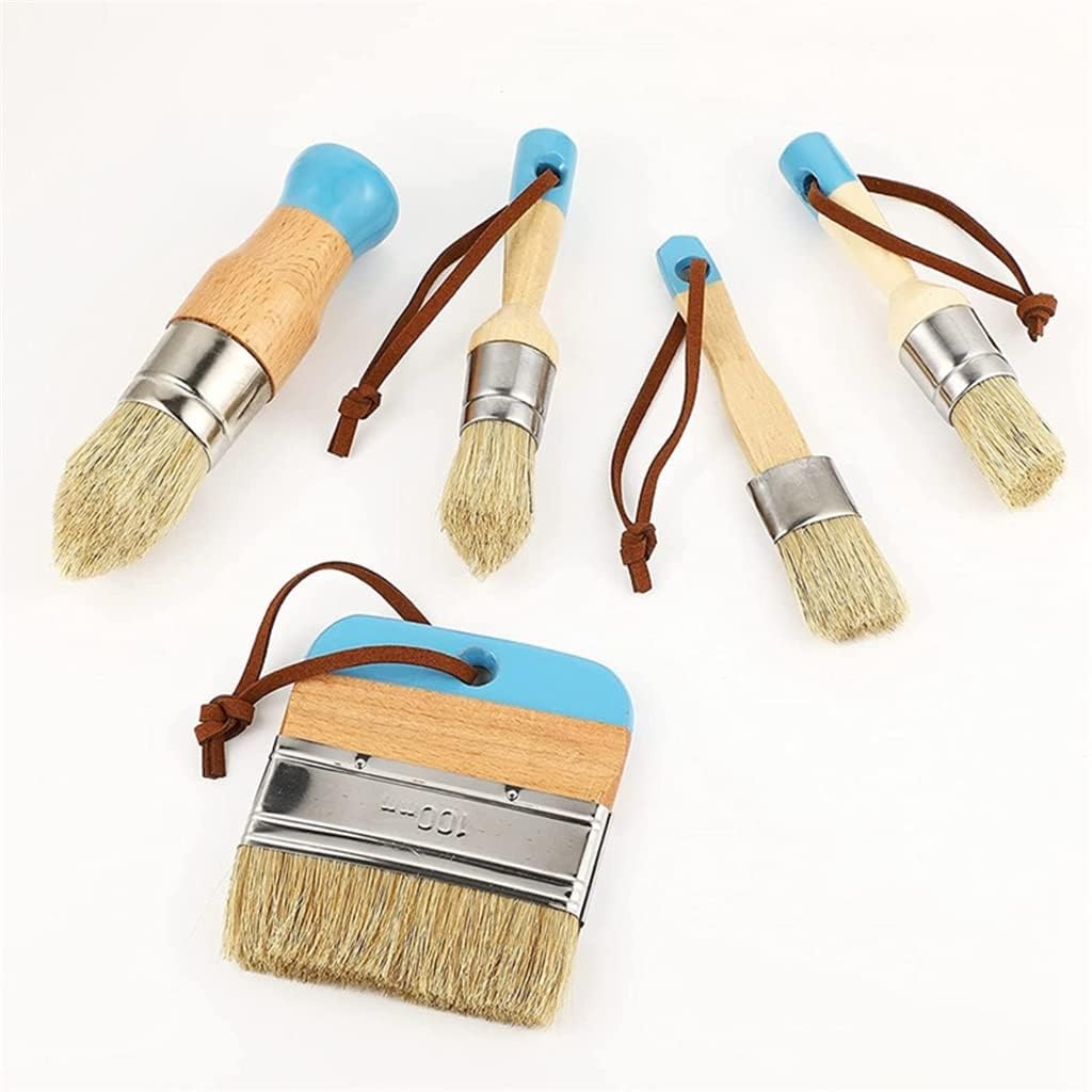 Painting Pen 5 Pieces Chalk and Wax Paint Brushes Natural Bristles Wooden Handle DIY Painting and Waxing Brushes for Art Craft