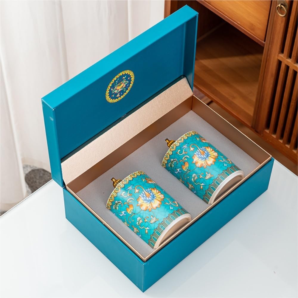 Ceramiczny pojemnik na herbatę, kreatywny emaliowany pojemnik do przechowywania herbaty, mały ceramiczny słoik z zamknięciem, zestaw do herbaty w stylu retro, chiński, podwójny słoik, pojemnik na he