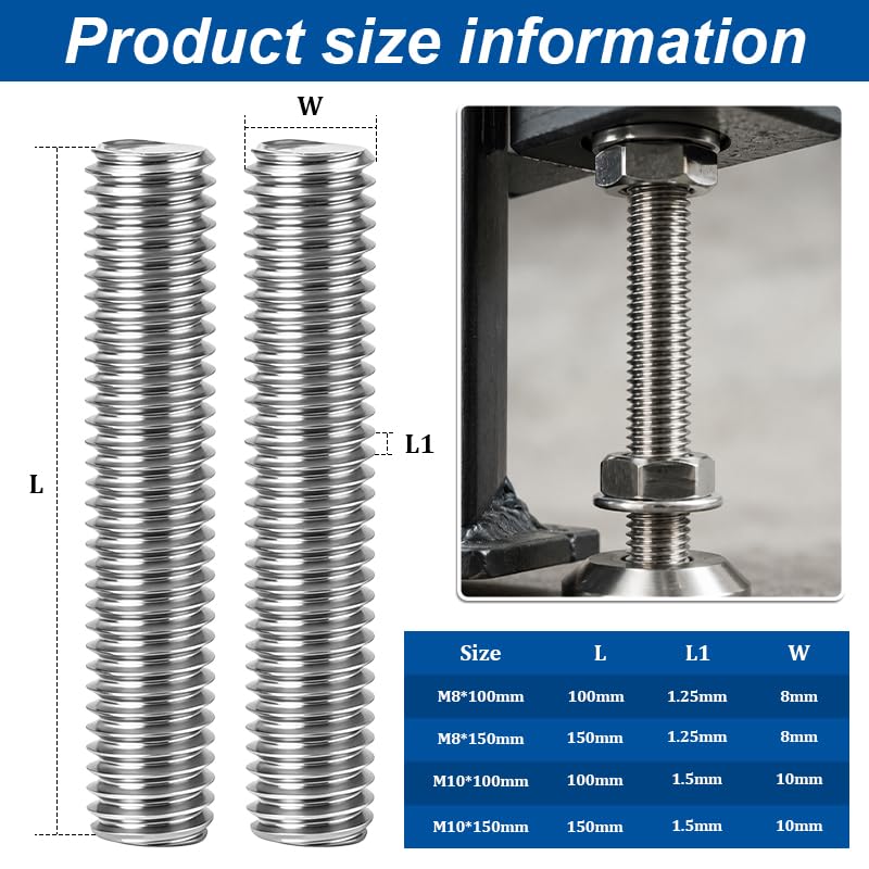 Fully Threaded Rod 2 Pcs 304 Stainless Steel (M8x150)