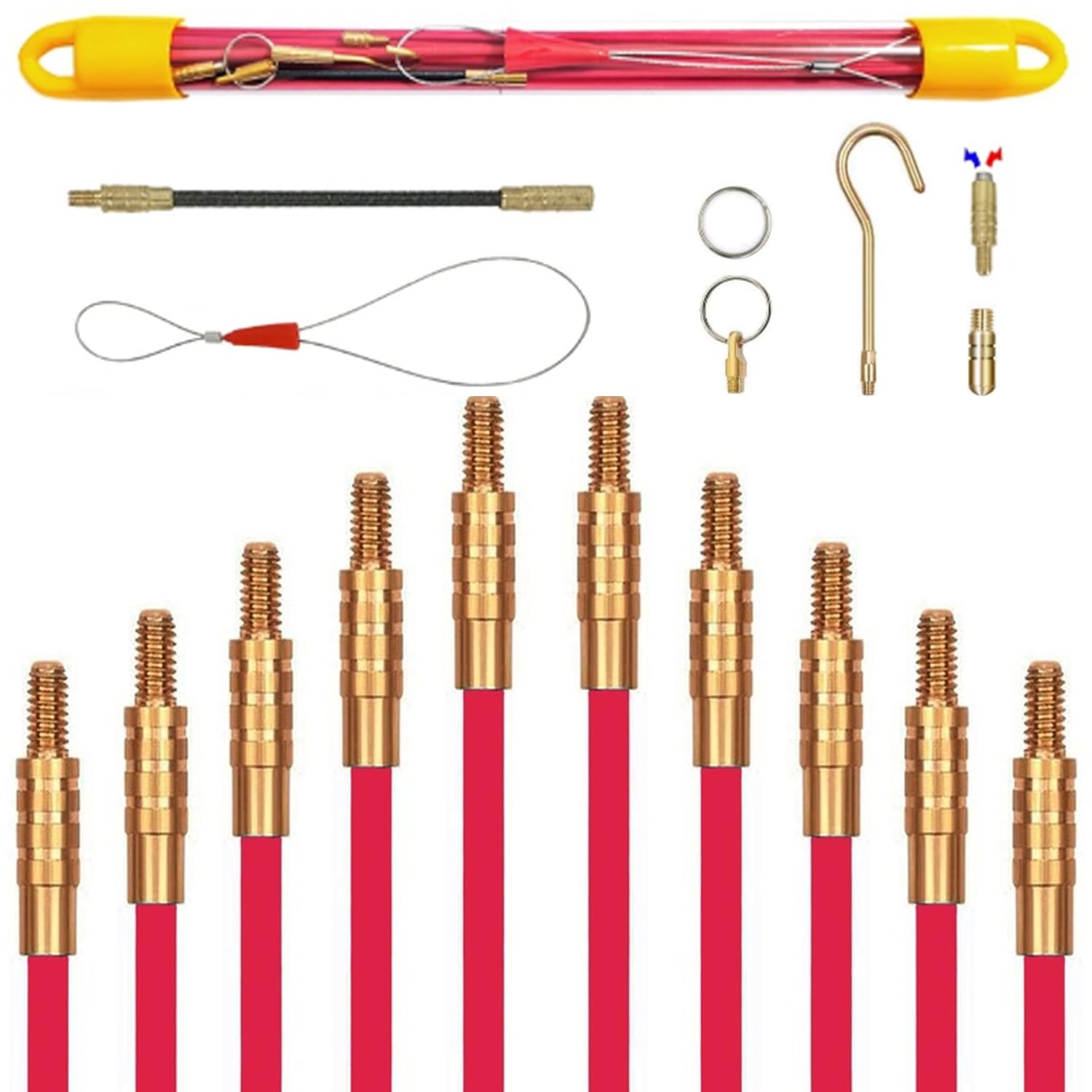 Sonda Passacavi Professionale,4MM 33CM 10 Aste di Sonda Elettricista per Guaine Vuote, TOOSOAR Flessibili Dispositivo di Trazione per Cavi, Rosso