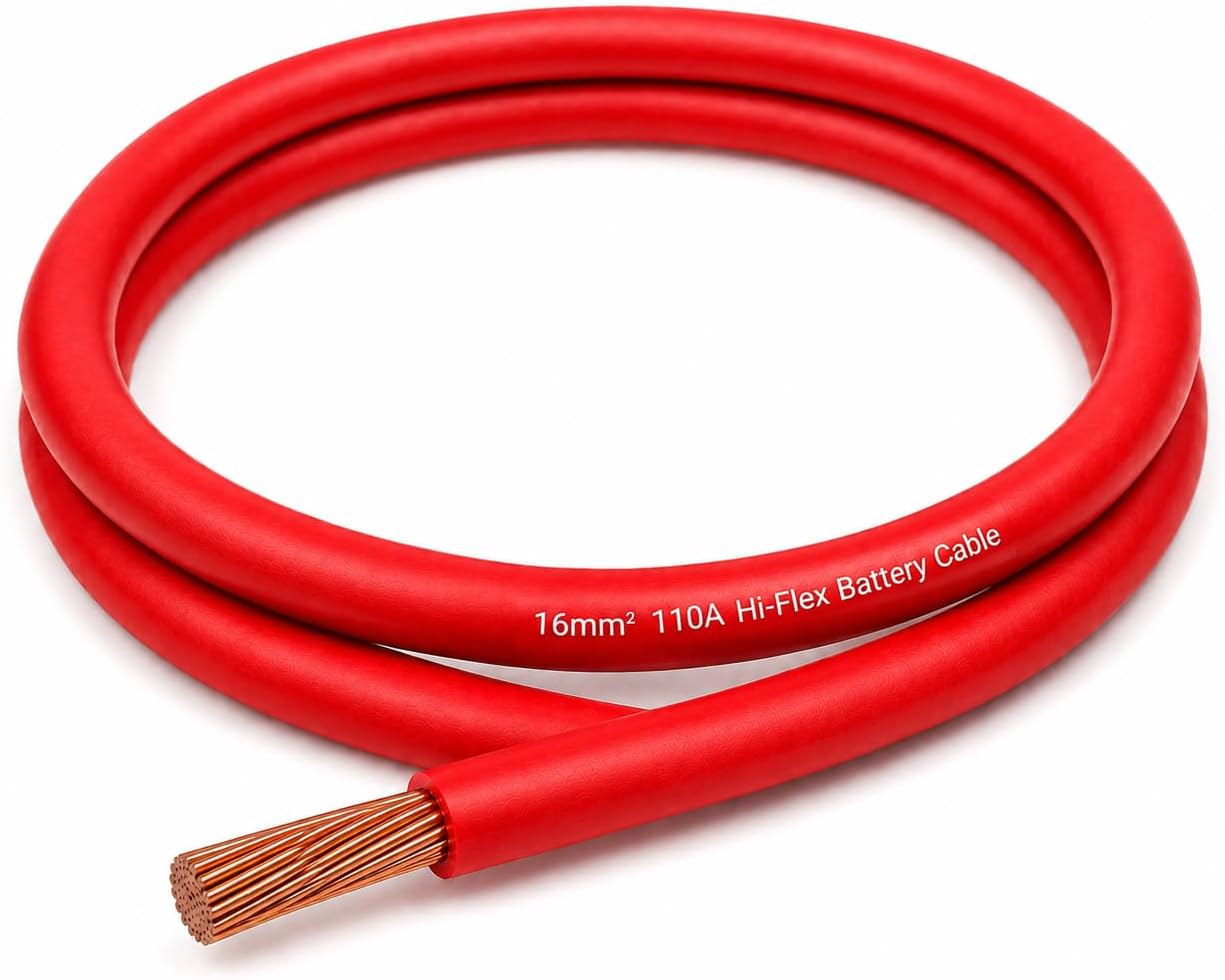 Red & Black Battery/Starter/Welding Flexible PVC Cable Wire 110/170/345 Amp 16mm 25mm 35mm by MKGTยฎ (16mmยฒ Red, 2 Meters)