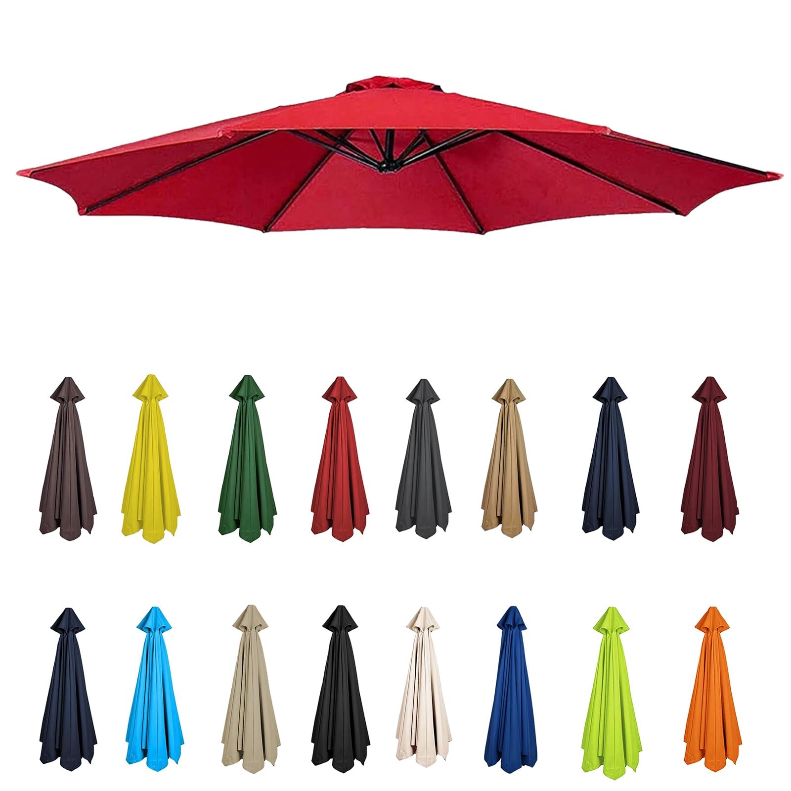 2m-3.5m Replacement Parasol Canopy, Umbrella Replacement Fabric, Garden Umbrella Replacement Cover, Outdoor Replacement Fabric, 6/8 Arms, replacement parasol fabric cover for Garden Umbrella(Red,8ribs
