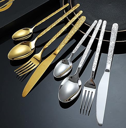 Miniatura 4 de Juego de cubiertos de acero inoxidable de 48 piezas forjados con mango martillado para 12, juego de cubiertos de grado alimenticio, incluye