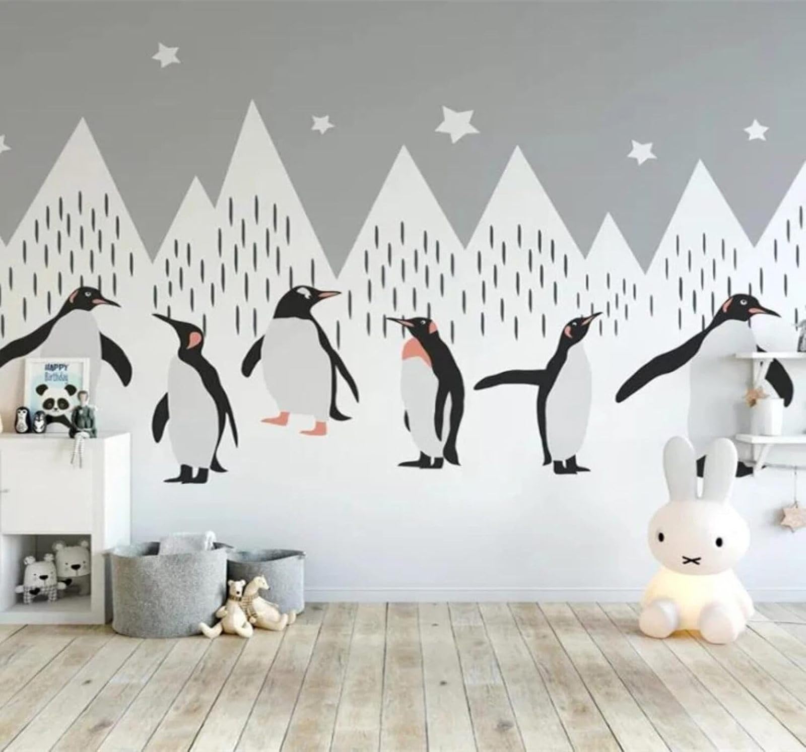 XLMING Cartoon Black and White Geometric Snowy Mountains Penguins 3D Wallpaper Luxury Home Dining Decor Paste Sofa Living Room The Wall for Bedroom Mural-250cm×170cm