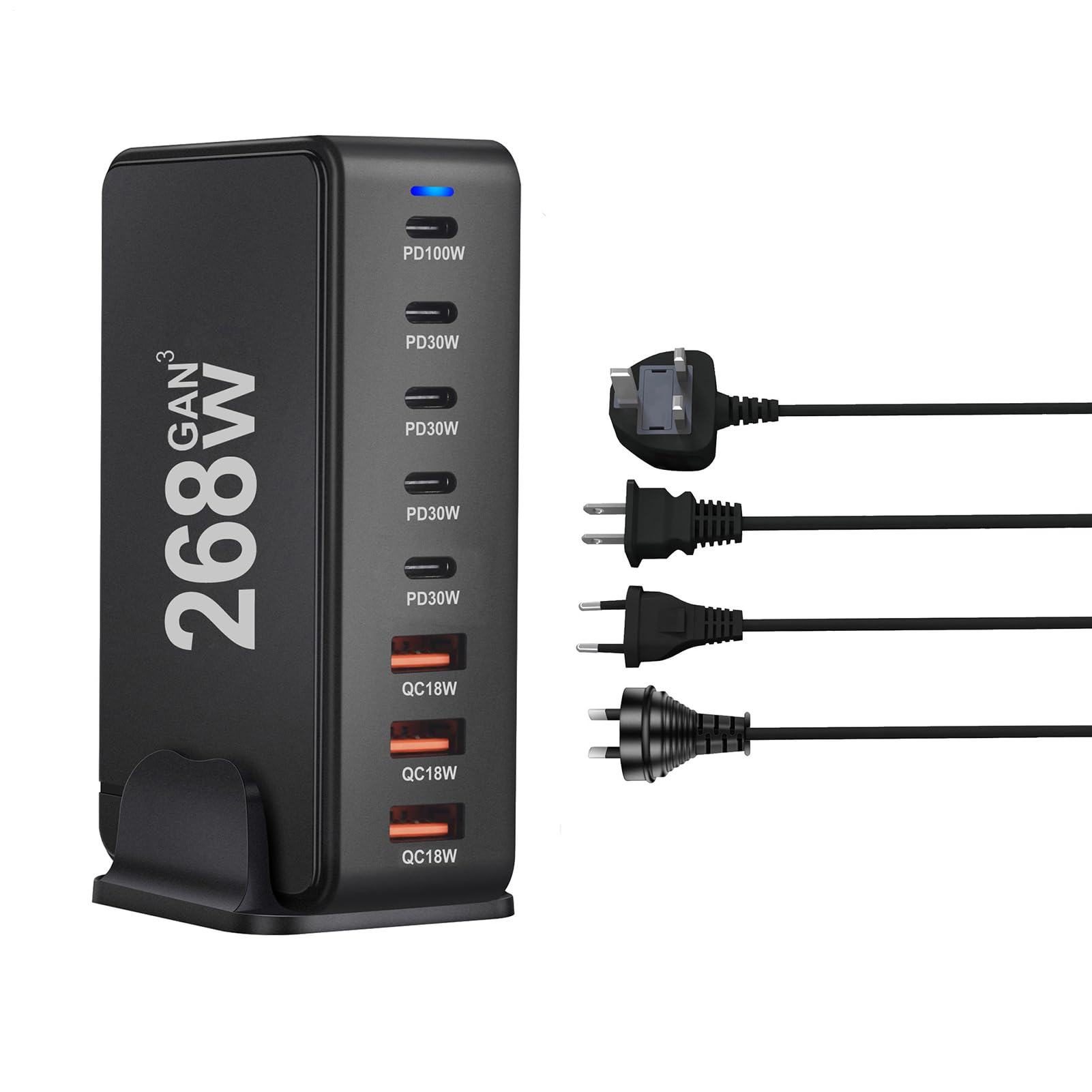 Cargador USB Estación de Carga Rápida de 8 Puertos | Bloques de Carga Rápida de 268W para Teléfonos Tabletas Portátiles y Dispositivos Electrónicos de Oficina en Casa