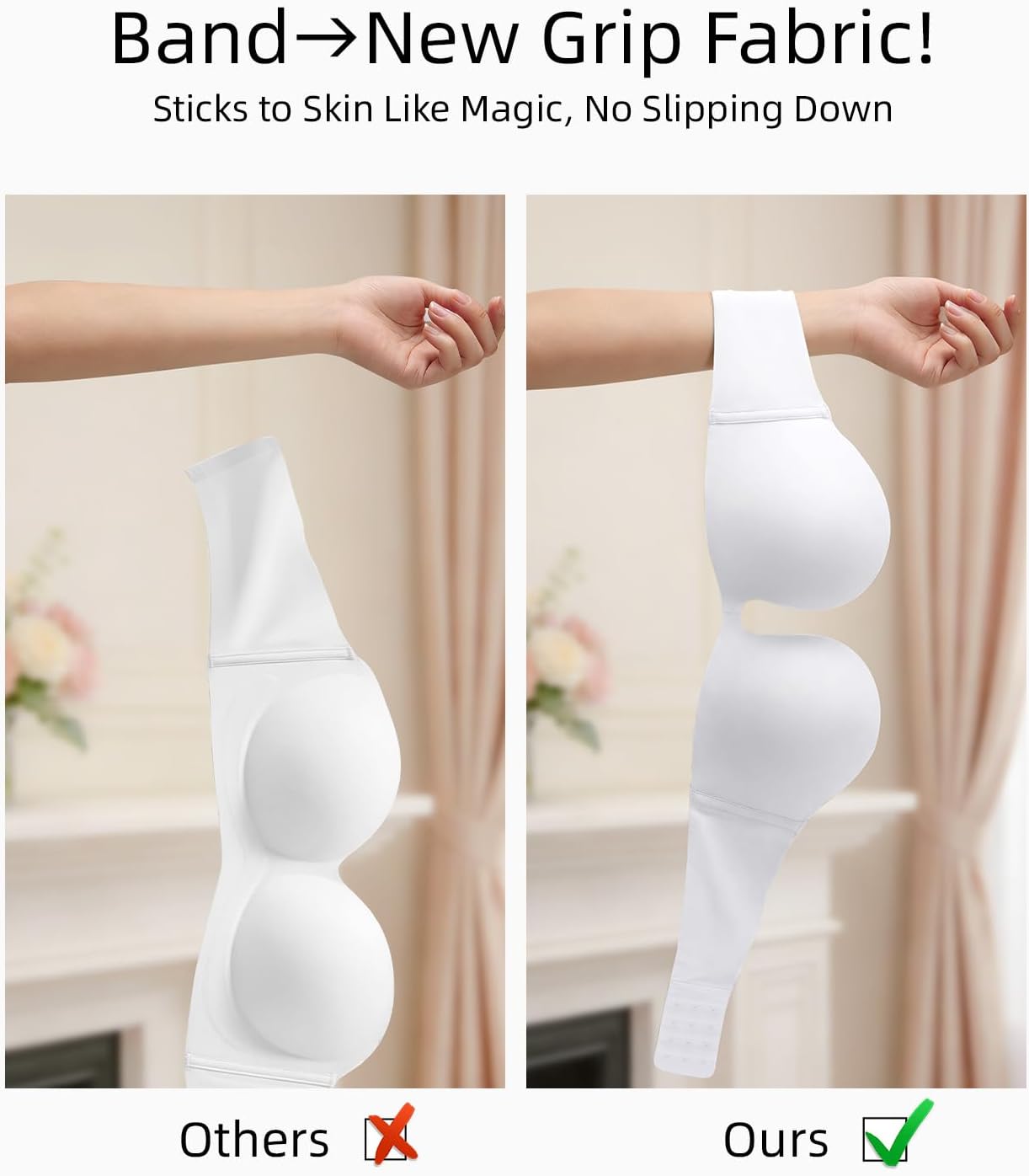 Upushall Strapless Push Up Bras for Women Padded Deep Plunge U Shape Halter Non Slip Seamless Bra White,34D