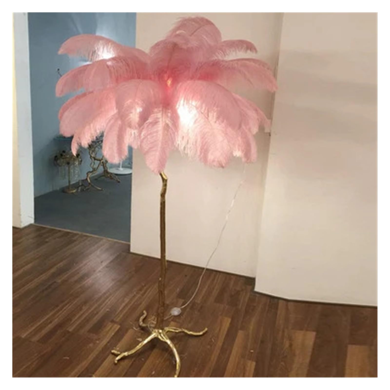 SMTYXS Modern Luxury Ostrich Feather LED Floor Light Copper Resin Nordic Lights for Living Sofa Beside Decoration Standing Lamp Elegant Luxurious(Pink Floor)