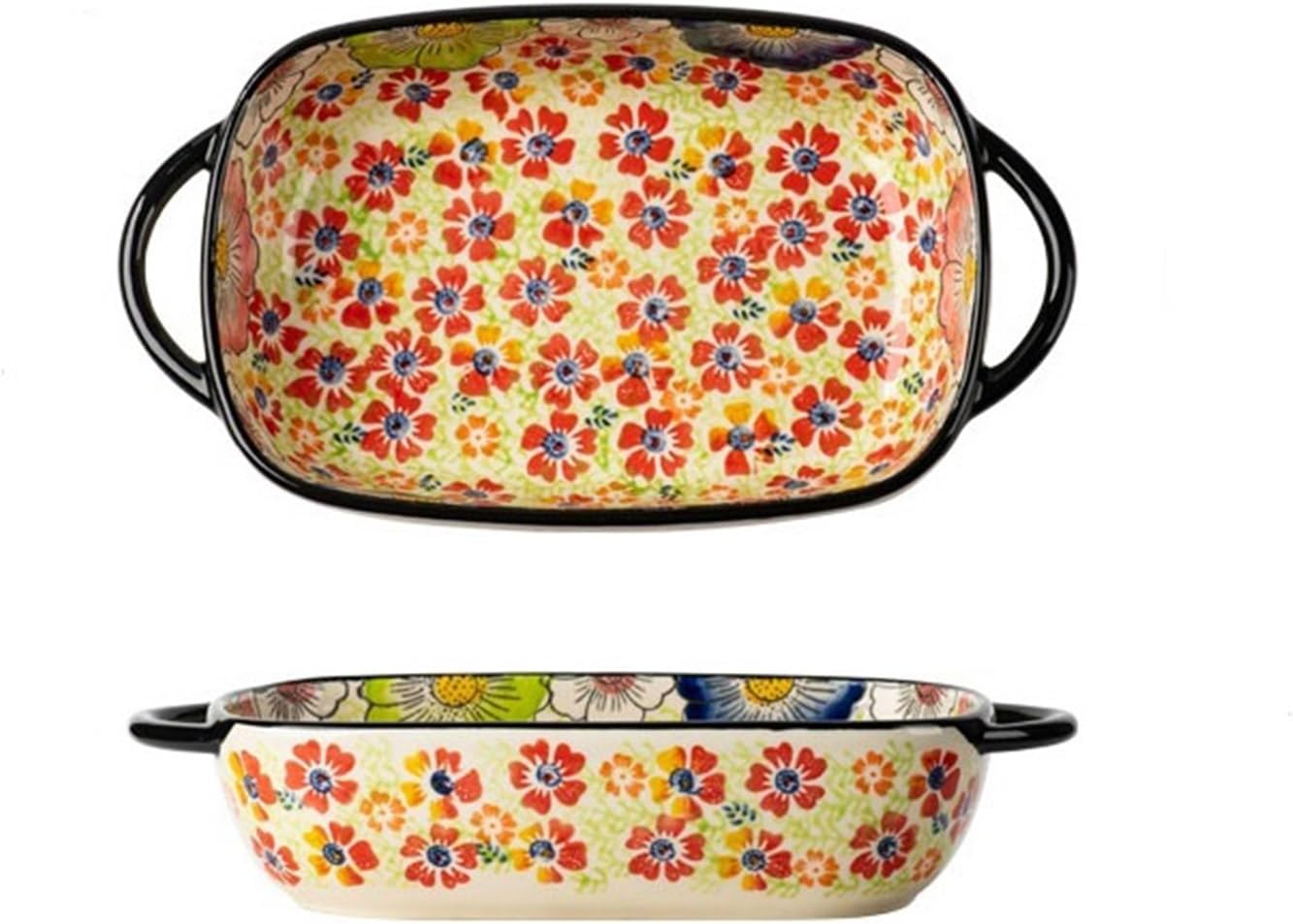 Lasagna Pans Large Capacity Household Ceramic Tableware Noodle Bowl Soup Bowl Salad Bowl Retro Double Ear High Temperature Resistant Baking Dish Lasagne Dish,19.6cm