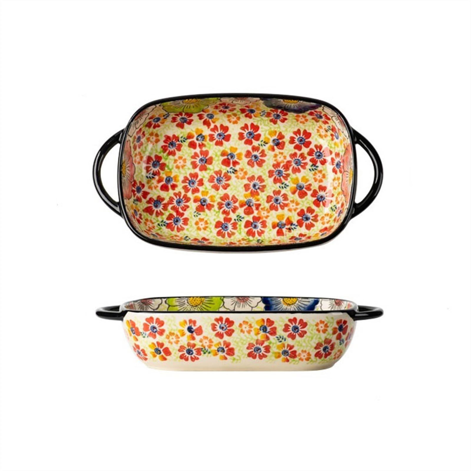 Fuentes Horno Vajilla de cerámica de gran capacidad for el hogar, tazón de fideos, tazón de sopa, ensaladera, plato Retro de doble oreja resistente a altas temperaturas for hornear Fuente Lasaña(19.6c