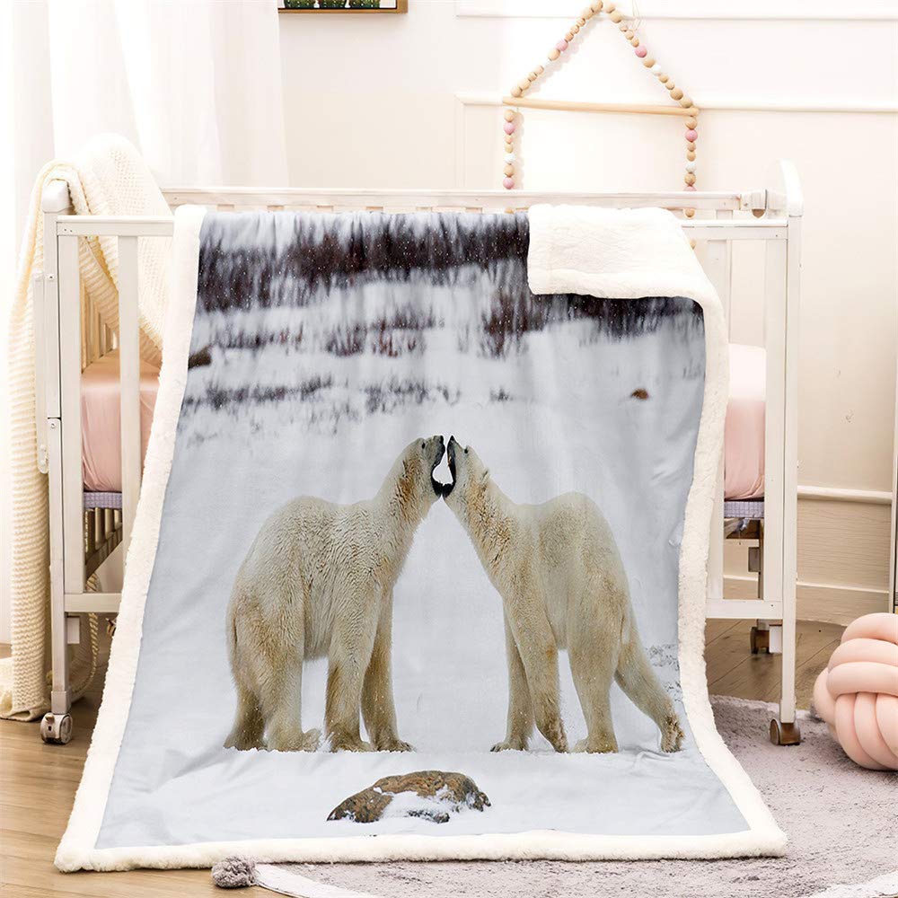 Meiju Sherpa Fleece Throw Blanket 3D Polar Bear Print Reversible Soft  Winter Fluffy Warm Double Layer Plush Blanket for Sofa and Bed (F,100x150cm)