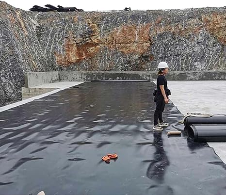 Image Pond Liner Heavy Duty Rubber Pond Skins Flexible Pre-Cut Pond Tarp Tear Resistant for Lakes, Waterfall, Streams, Fountains, Water Gardens, Foundation Construction (Black/0.3mm 1x6m)