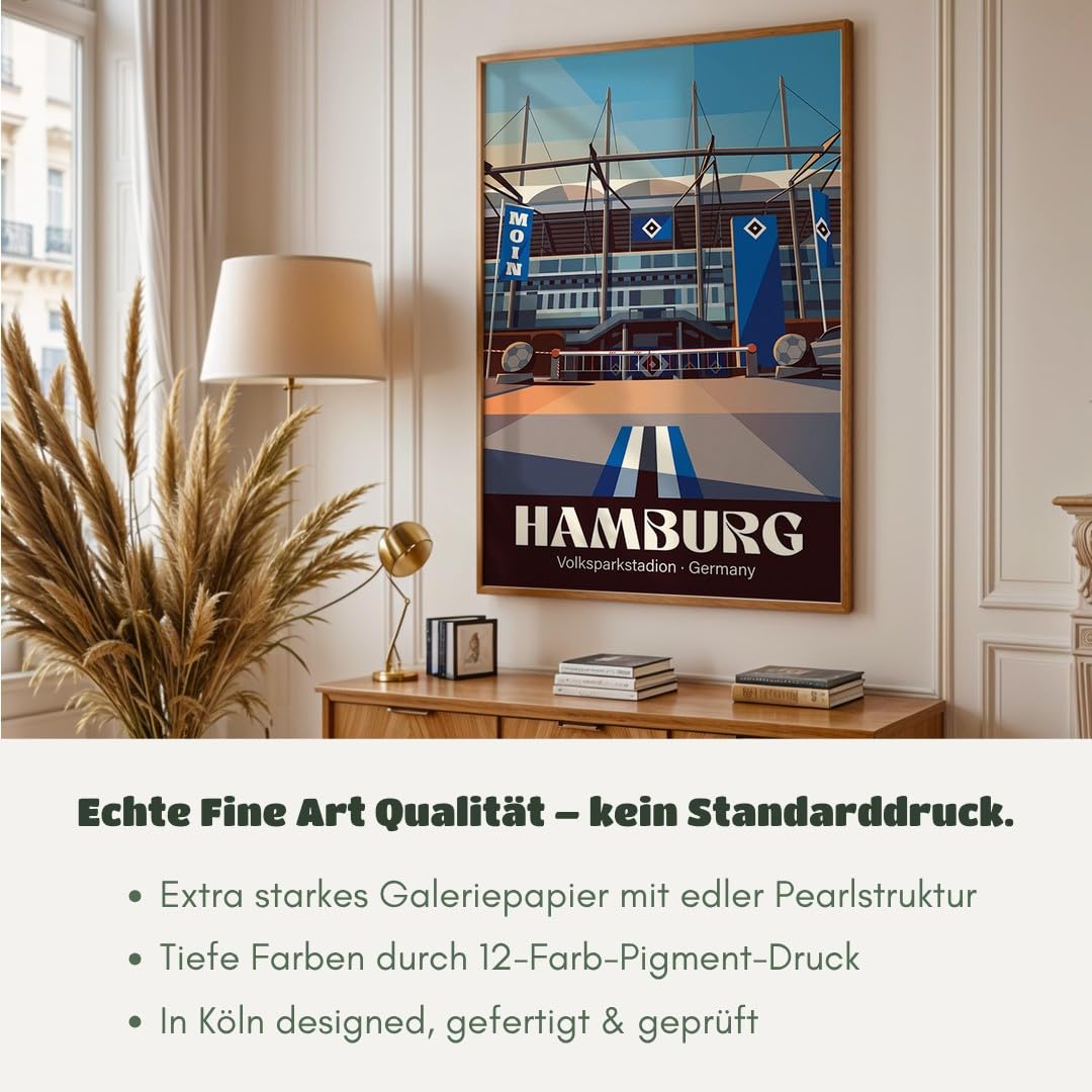 MJ-GRAPHICS® Hamburg Volksparkstadion Poster Fussball A2 mit beigem Rahmen