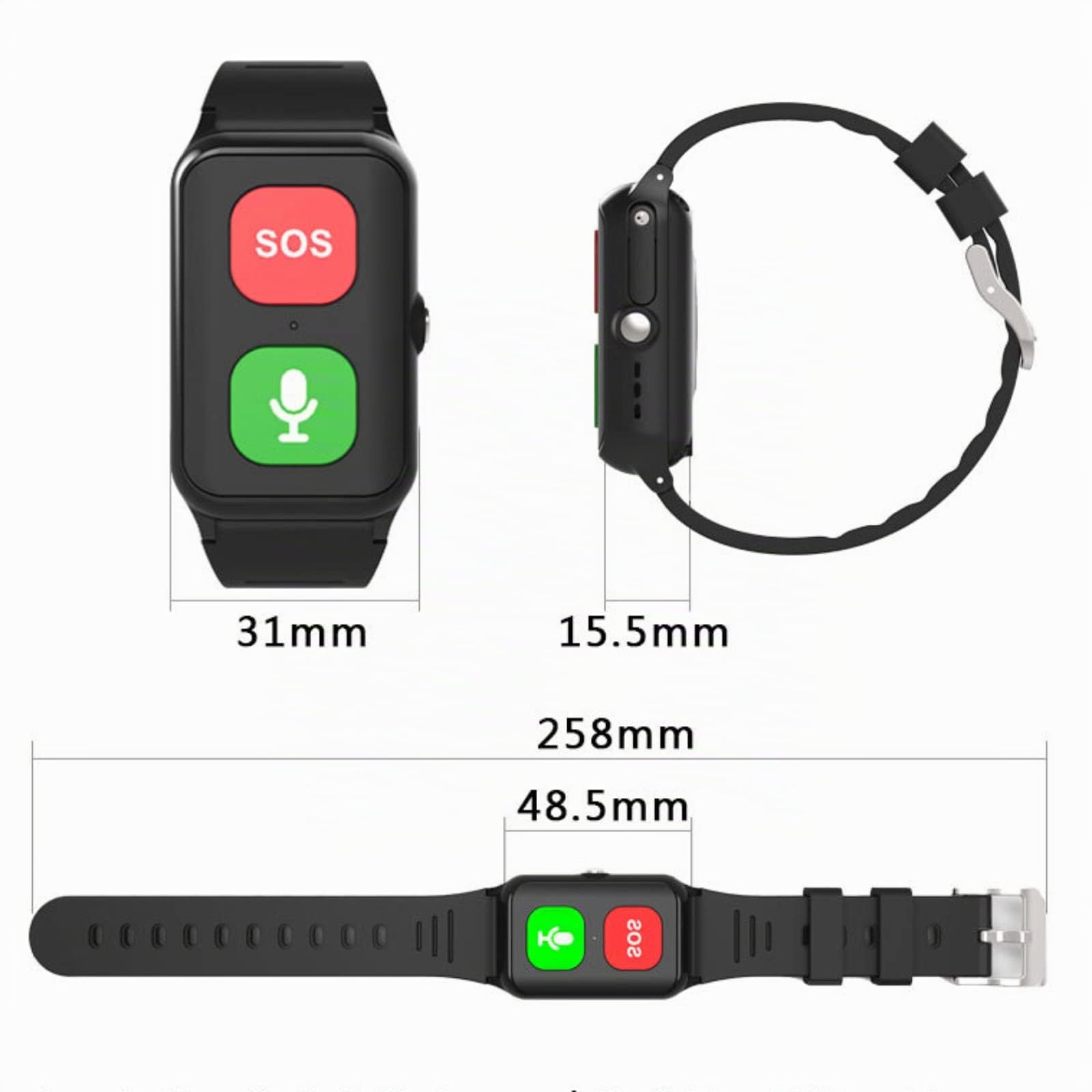 Localizzatore GPS anti-smarrimento per pazienti affetti da demenza, Alzheimer e autismo, orologio GPS per anziani con chiamata SOS, funzione di localizzazione e geofence,Black