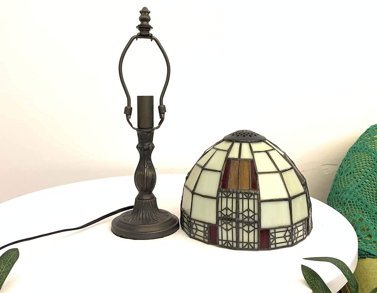 Bieye L30728 Lampe de table en verre coloré style Tiffany, lampe de chevet avec abat-jour 20 cm, hauteur 33 cm, pour chambre à coucher et salon