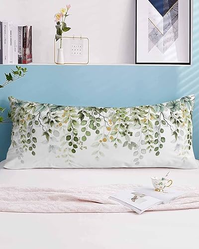 Miniatura 9 de BOBOWUNY Fundas de almohada de hojas verdes salvia, tamaño estándar, paquete de 2, fundas de almohada suaves, transpirables, refrescantes, largas,