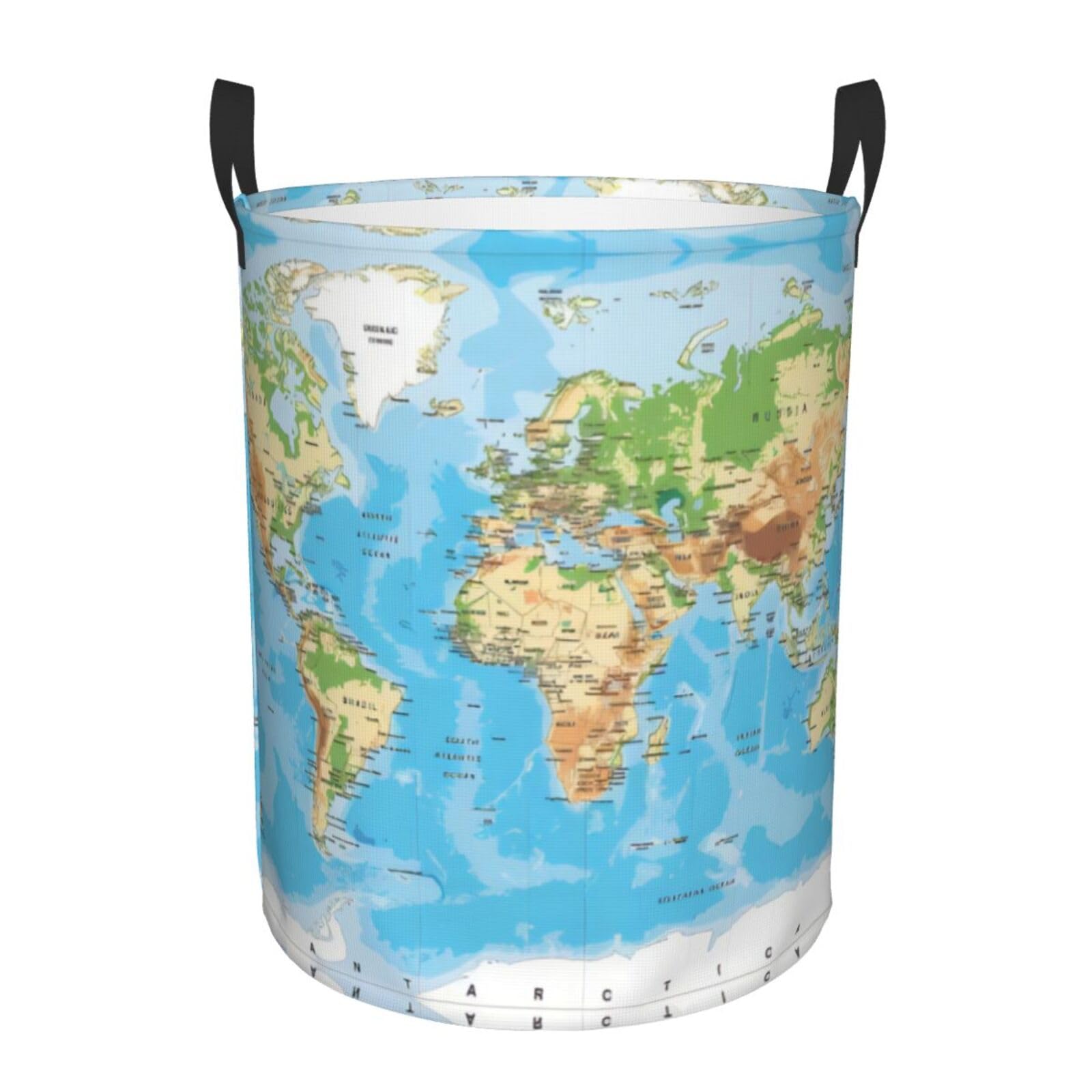S Circular Hamper World Map Print Storage Basket for Home