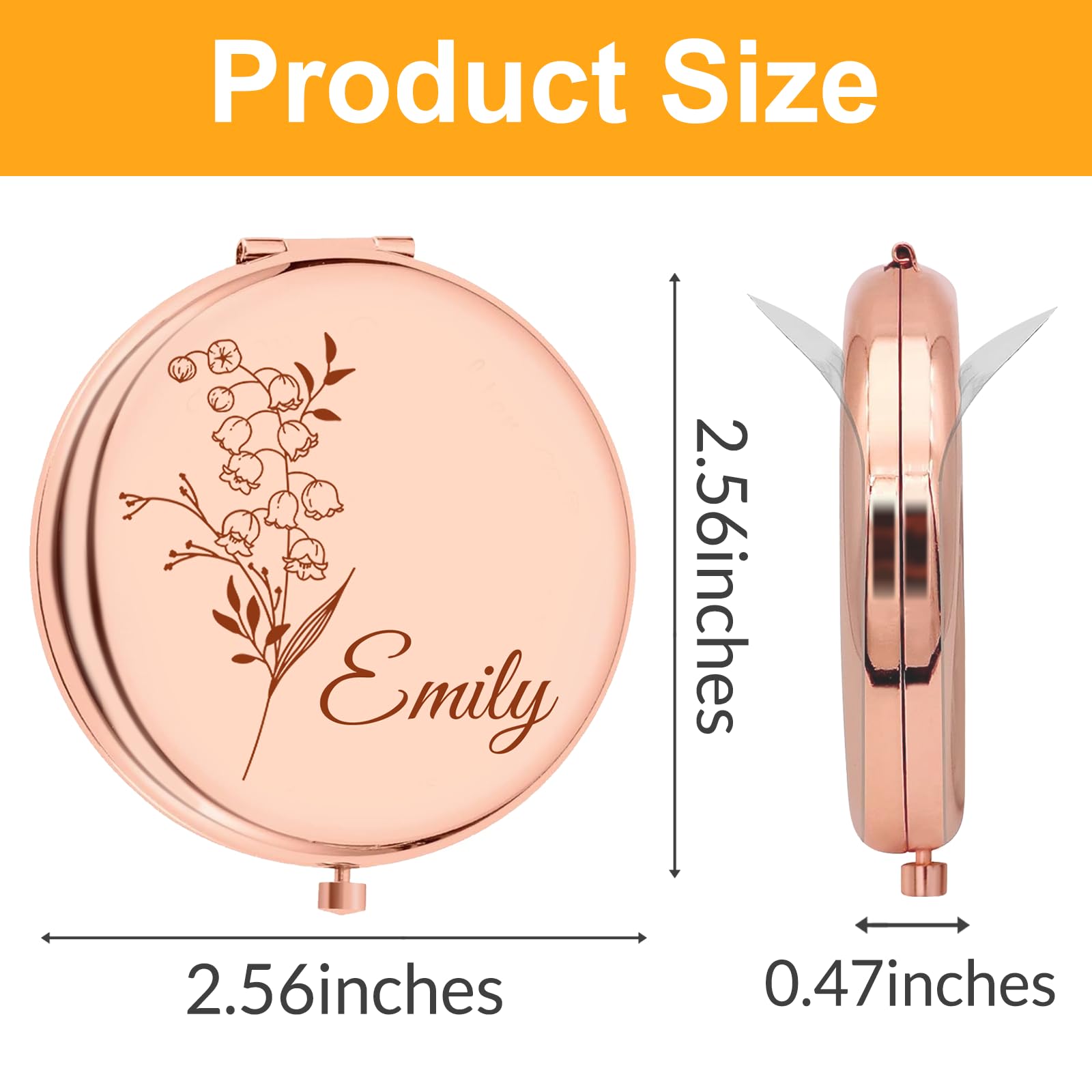 Specchietto Pieghevole Da Trucco Portatile Con Incisione: Regalo Speciale Per La Mamma, Doppia Faccia (Normale E 2x Ingrandente) - Rosa Oro - 5