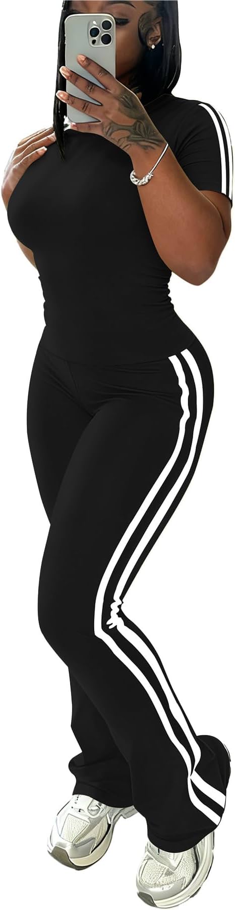 HBQ Conjunto de Sudadera para Mujer de Dos Piezas, Top Ajustado y Pantalones Acampanados