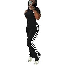 HBQ Womens 2 Piece Sweatsuits Slim Fit Top Flare Pants Tracksuit | Short Sleeve Lounge Matching Sets,Classic Side Stripe Design,Soft & Comfortable Fabric,Casual Vacatoin Outfits