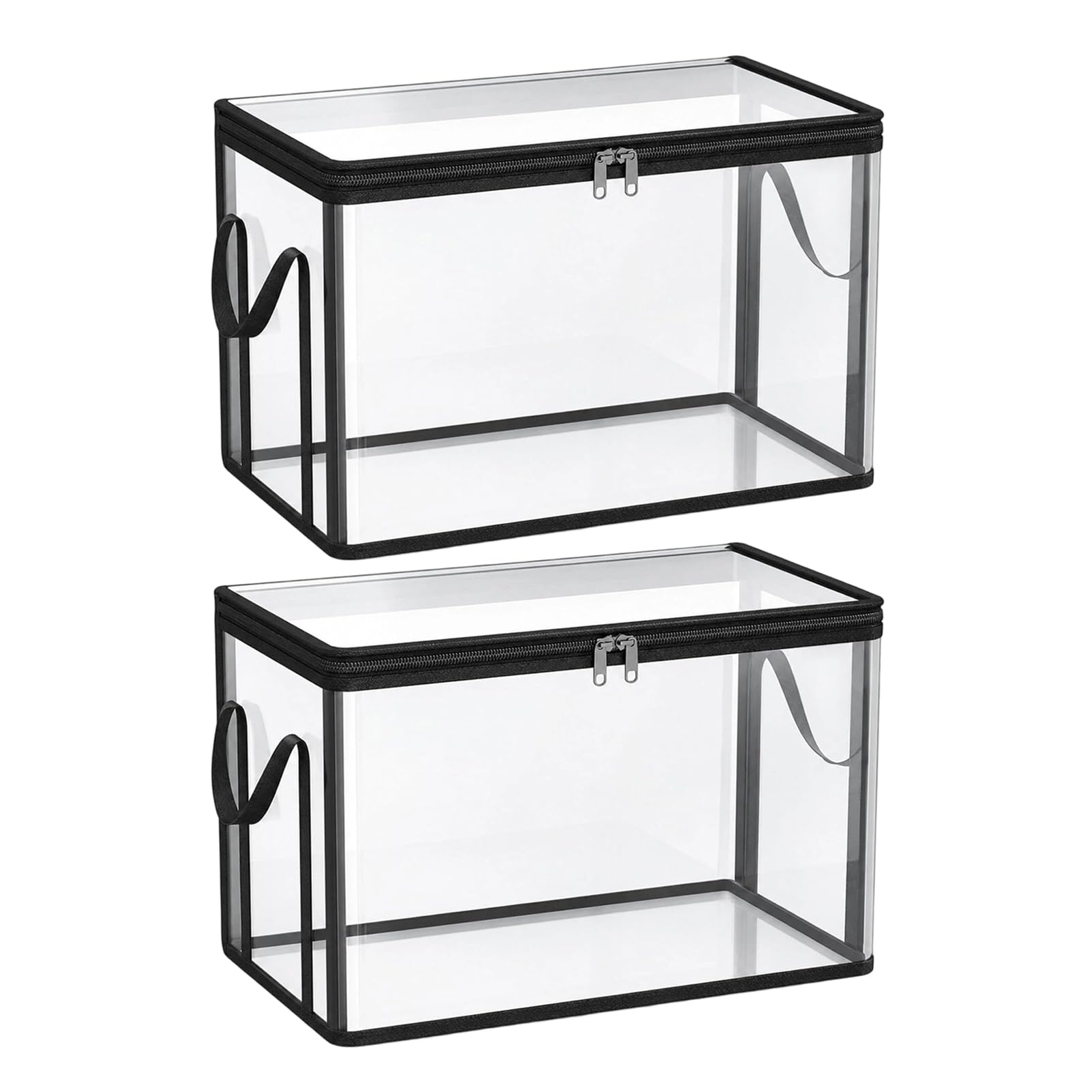 anwhriet Clear PVC Clothes Storage Bag with Reinforced Handles, Waterproof Foldable Wardrobe Organizer, Large Capacity Moving Bag for Bedding Blankets Toys, Home Travel Camping Use Black 2pcs