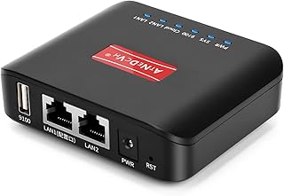 USB 2.0 Multifunctional WiFi Print & Scan Server,USB Wireless Extender Sharer,10/100Mbps RJ45 LAN 1 Port USB Over Ethernet Extension Adapter for Win 7 8 10 / Mac/Linux OS (Black)