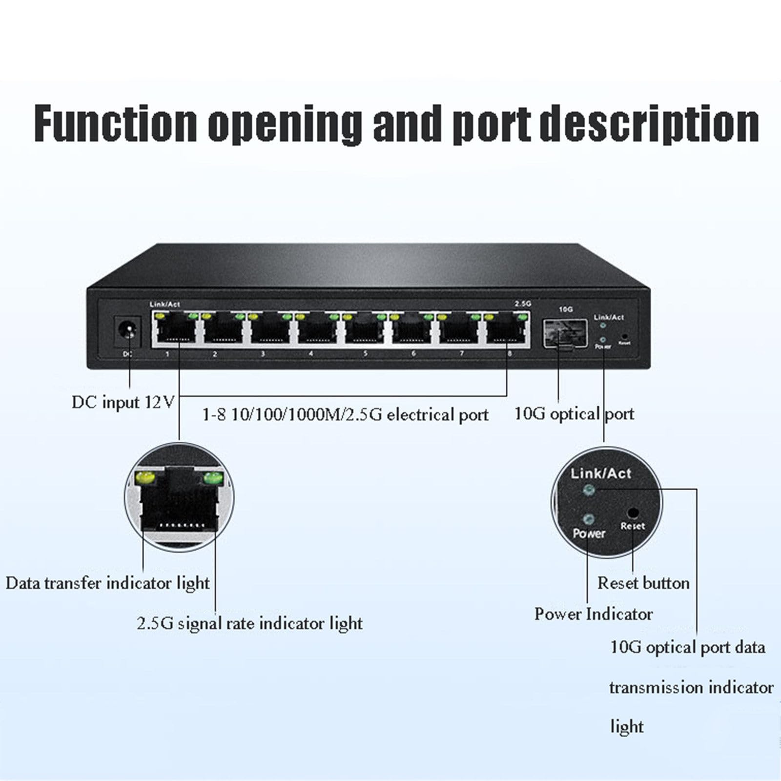 Jootoo Switch gestito in Rete a 8 Porte 2.5G Switch Ethernet con Porta Poe Splitter Internet hub Ottico Plug-And-Play 10G,B