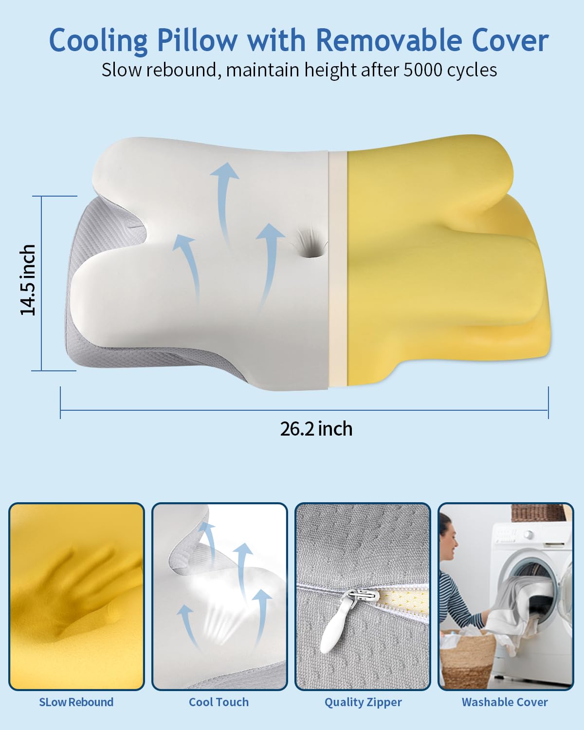 Q-max, cuscino cervicale per alleviare il dolore durante il sonno, cuscino ergonomico rinfrescante per il collo, cuscino ortopedico in morbida memory foam inodore per dormire sulla schiena e sullo