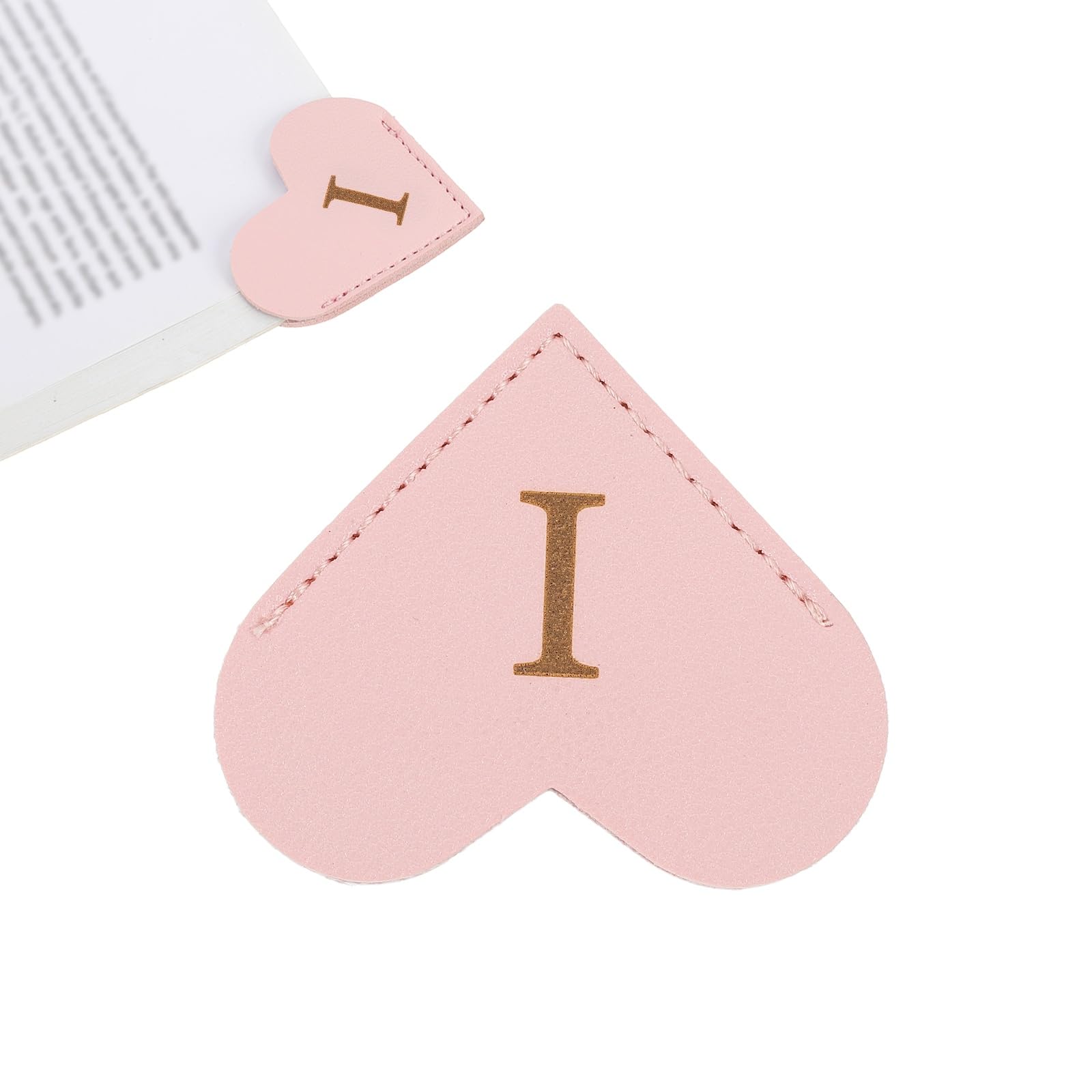 PATIKIL Initial I Corner Bookmarks, Heart Shape Leather Book Marks Page Markers Cute Page Clip for Men Women Teacher Reader Book Lover Writers, Pink