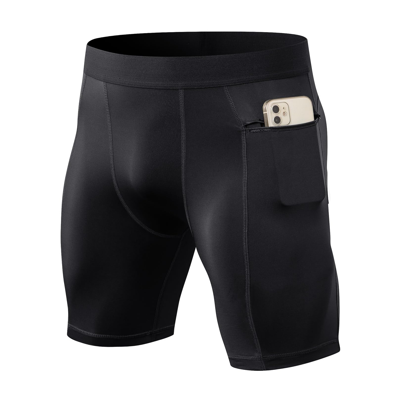 Ruowuhen Herren Funktionsshorts Kompressionsshorts mit Taschen, Herren Baselayer Unterhose Tights Kurz Laufhose Schnelltrocknendes Laufunterwäsche