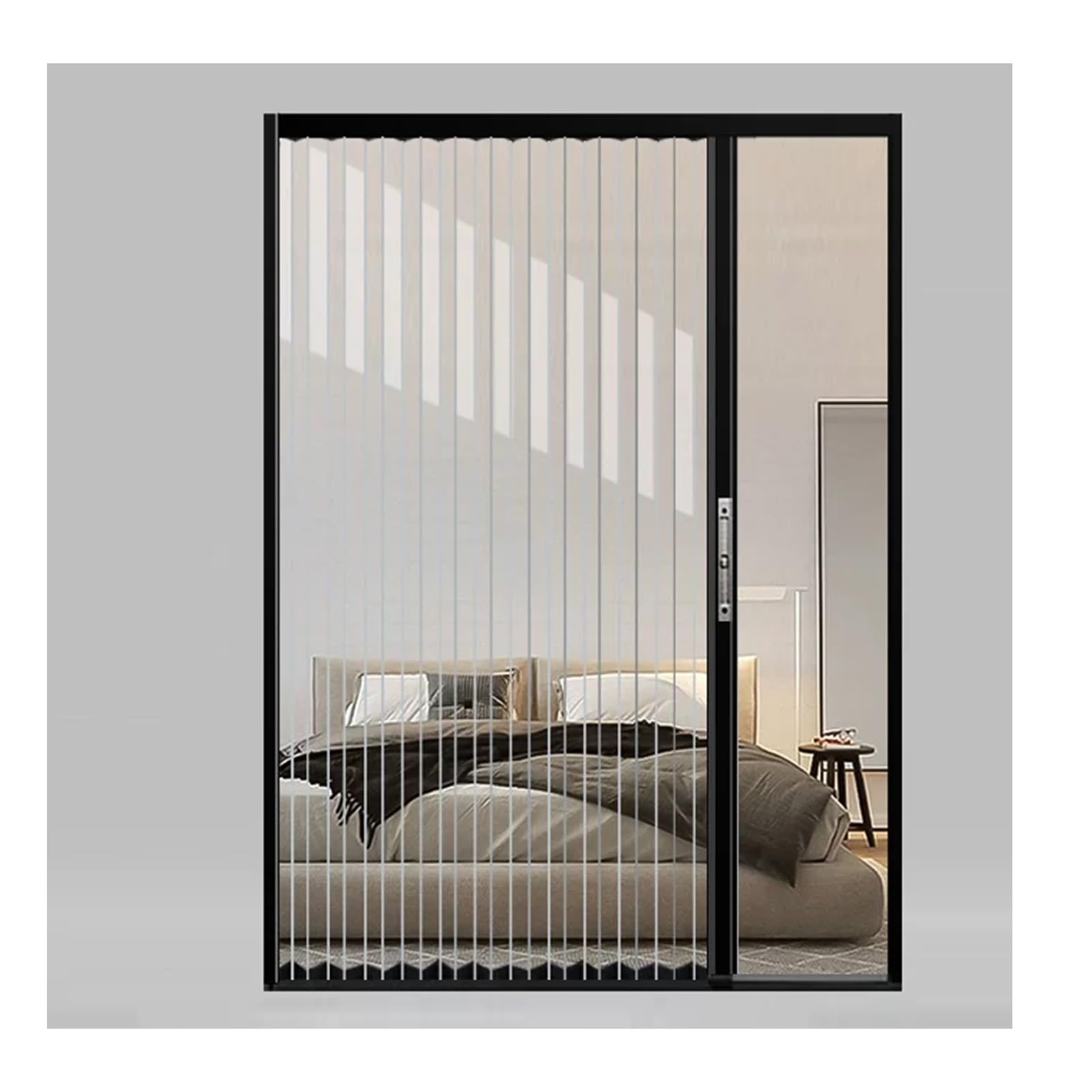 Kphymod Black Clear Pc Folding Accordion Door Interior, Thermal Insulated Windproof Living Room Partition Screen Retractable Door, For Apartment Rental House(,85X210cm)