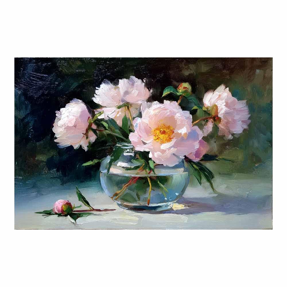 Xeniou Multicolor Flowers Wall Canvas Peony Vase Oil Painting Canvas Wall Art, For Living Room Bedroom Restaurant Home Office Wall Decoration(Multicolor)-80X120cm Unframed