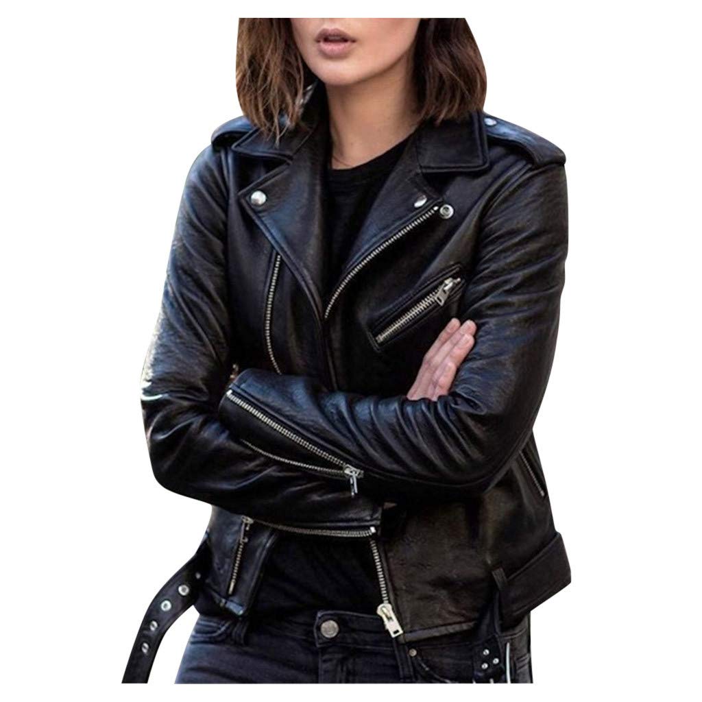 Generisch 2026 Veste en cuir synthétique à manches longues et fermeture éclair pour femme