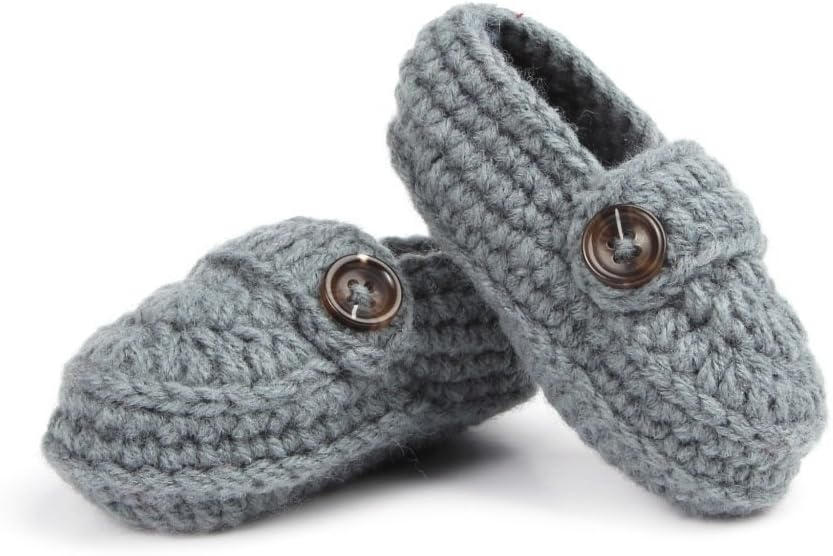 MaYao New Crib Crochet Casual Unisex Boys Girls Baby Newborn Hand Knitting Warm Prewalker Socks Infant Shoes Photo Props for 1-18 Months (Grey)