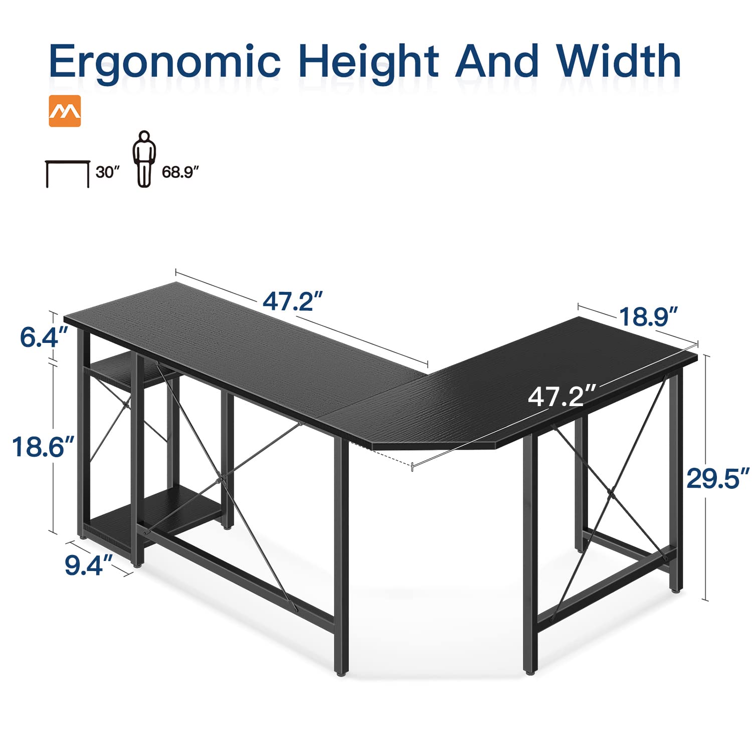 Coleshome L Shaped Computer Desk 66" with Storage Shelves Gaming L Desk Workstation for Home Office Wood & Metal, Black
