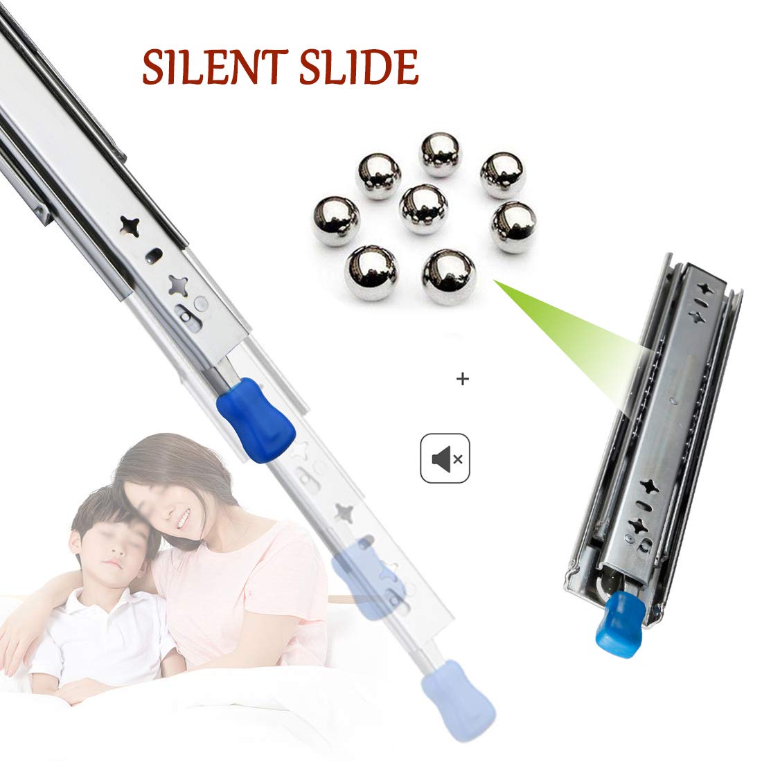SWAYVES Guide per Cassetti, Guide per Armadietti, Guide per Carichi Pesanti, Guide per Cassetti ad Estrazione Totale con Bloccaggio, Guide Silenziose con Cuscinetti a Sfera/450Mm(18Inch)