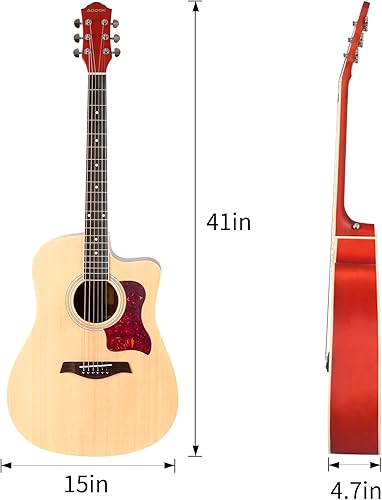 Miniatura 3 de Guitarra acústica para principiantes de 41 pulgadas, tamaño completo, tapa de abeto sólido, kit AG-41NM+AODSK 5 soporte para guitarra múltiple con