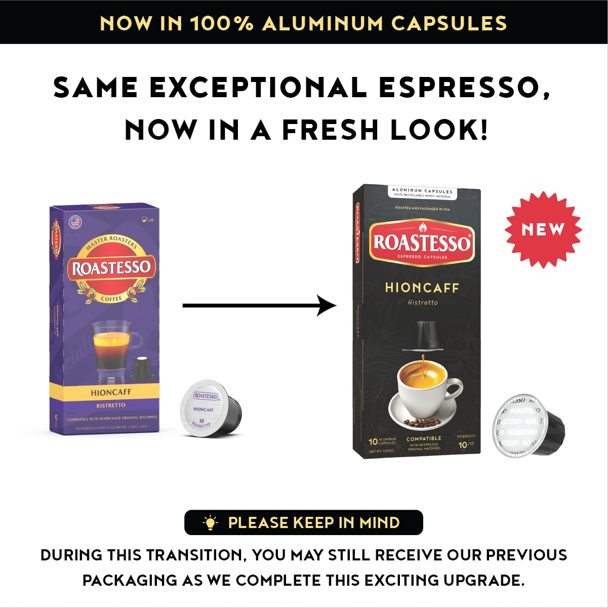 Roastesso - Cápsulas de café espresso (Hioncaff, 10 unidades (paquete de 8))