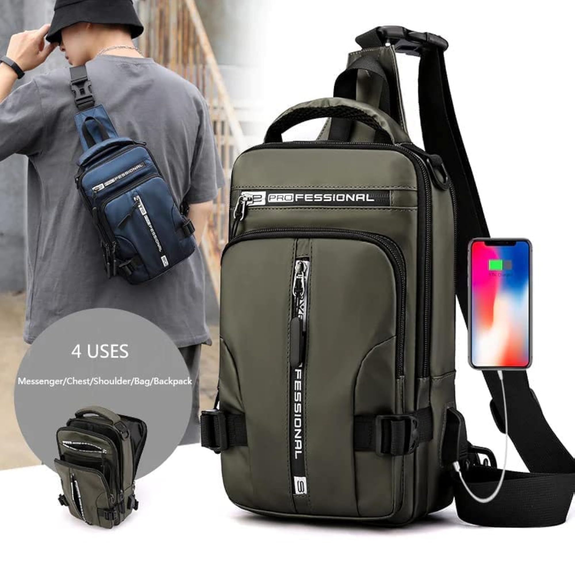 Waterproof Sling Backpack with USB Charging Port