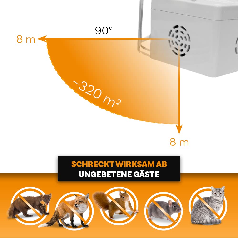 Repelente ultrasónico para roedores con 3 altavoces | Silencioso y eficaz | Impermeable | Alta frecuencia | Para el jardín, la terraza y el balcón