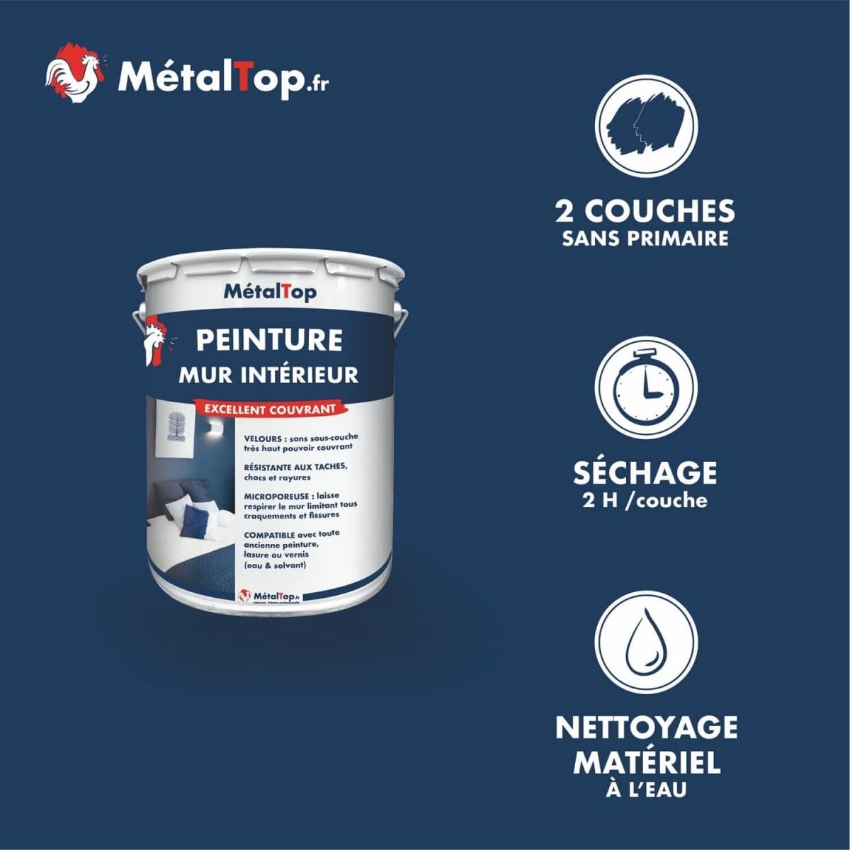 Metaltop - Peinture Mur Interieur - Gris agate - RAL 7038-5 L - Lessivable, finition pro, application facile sur tous murs.