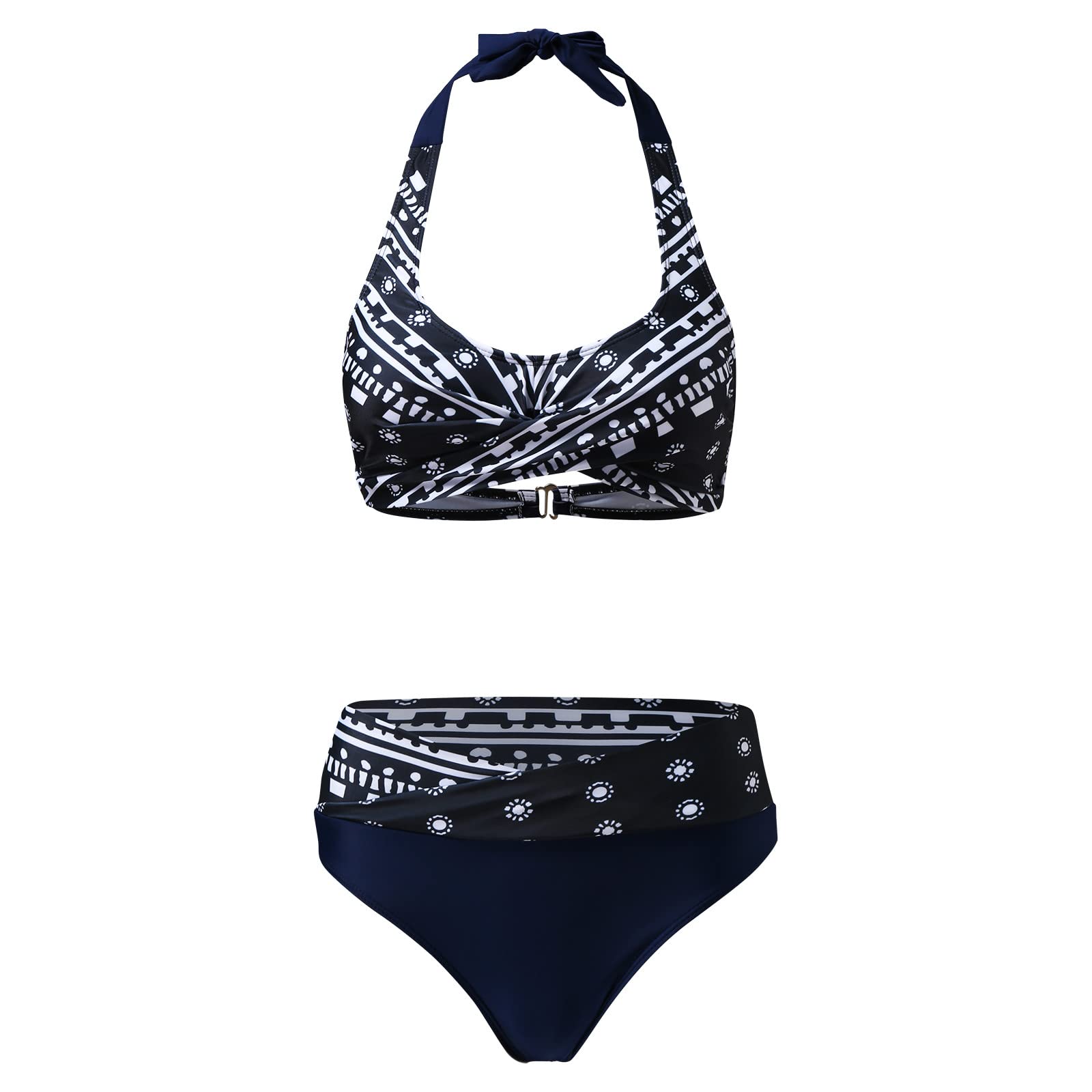 Zestawy bikini dla kobiet Wysoka talia Seksowny dwuczęściowy strój kąpielowy Push Up Zestaw retro z marszczonym nadrukiem